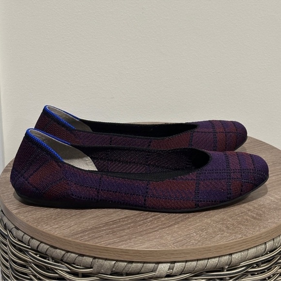 Rothy's Shoes - Rothys Square Toe Cranberry Plaid Flat Shoes